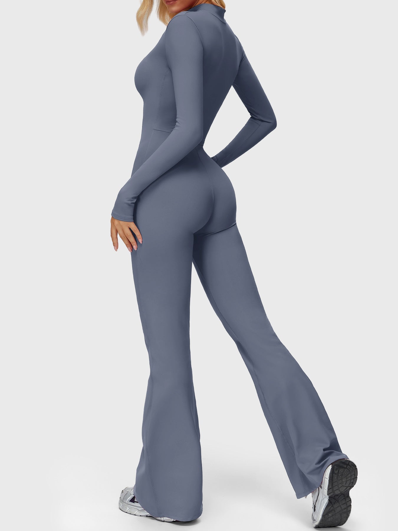 Yeoreo Belle Langarm Flared Jumpsuit mit Reißverschluss