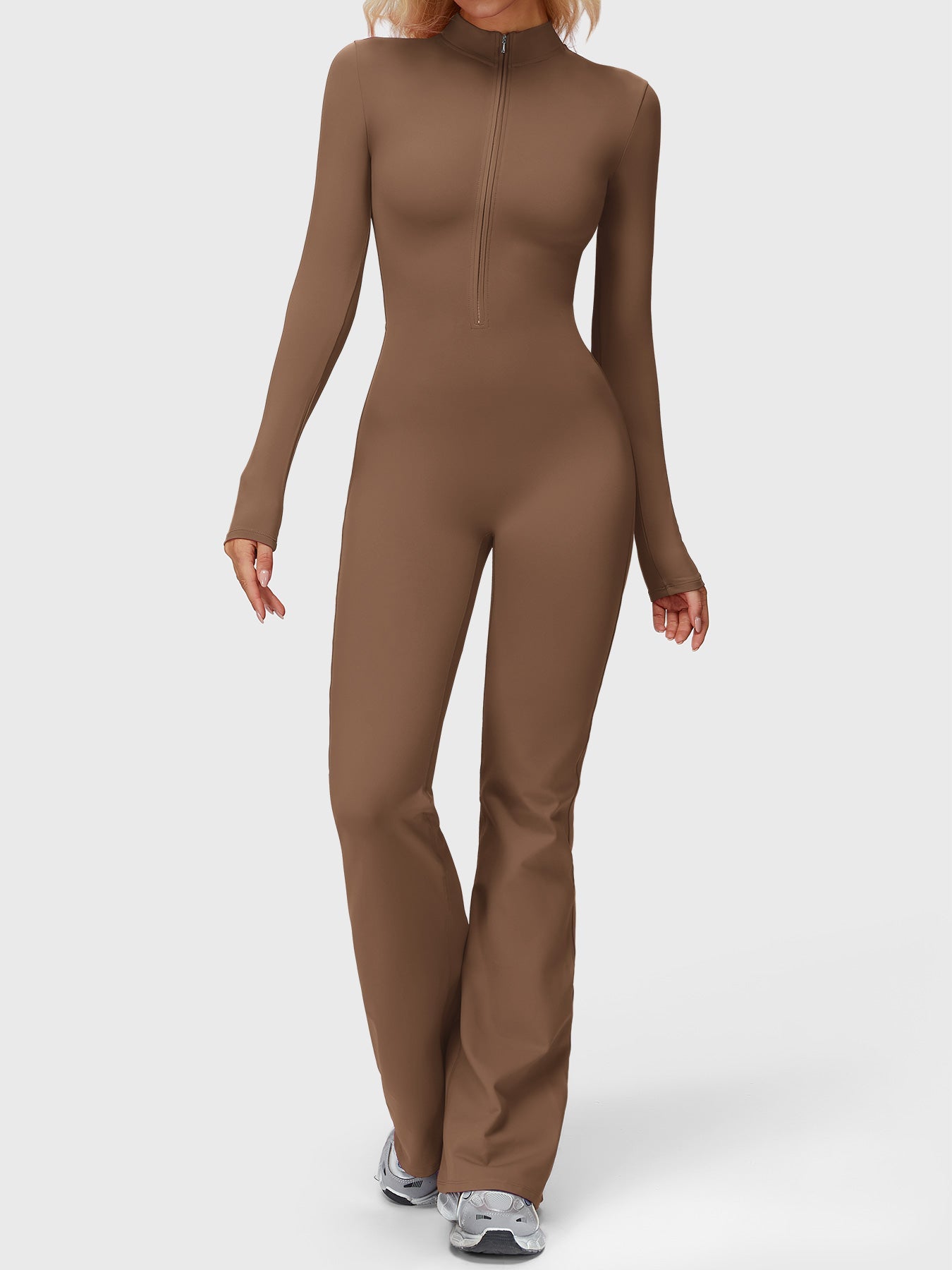 Yeoreo Belle Langarm Flared Jumpsuit mit Reißverschluss