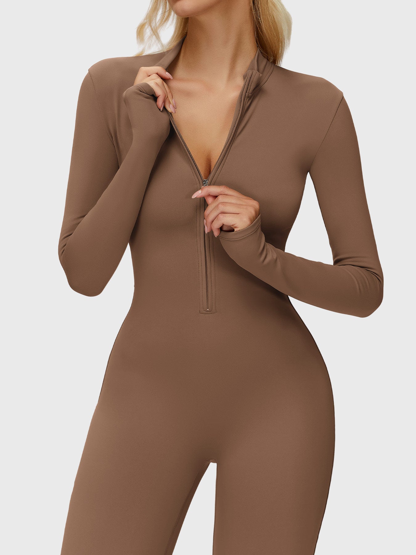 Yeoreo Belle Langarm Flared Jumpsuit mit Reißverschluss