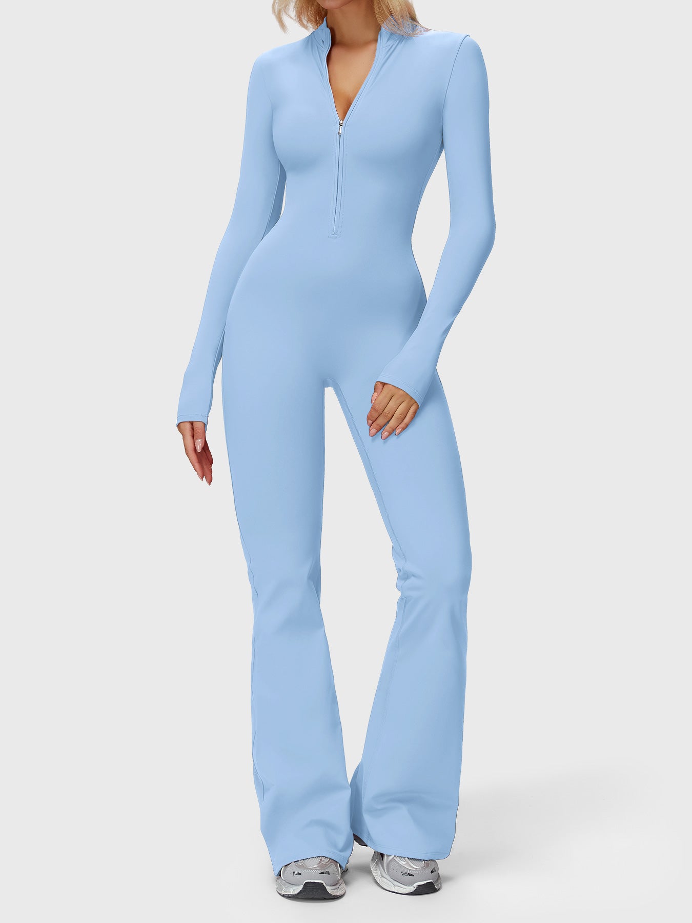 Yeoreo Belle Langarm Flared Jumpsuit mit Reißverschluss