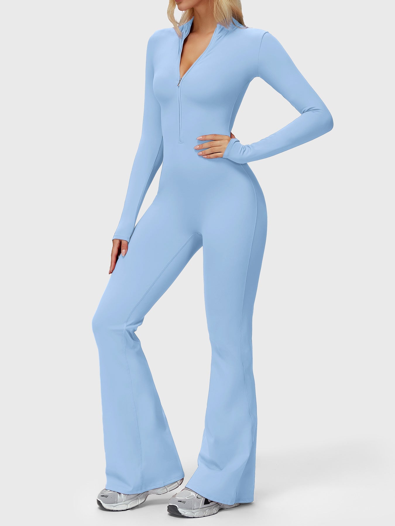 Yeoreo Belle Langarm Flared Jumpsuit mit Reißverschluss
